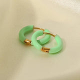 Enamel Stainless Steel Green/Pink/Orange Stud Earrings 18K Fine Jewelry