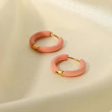 Enamel Stainless Steel Green/Pink/Orange Stud Earrings 18K Fine Jewelry
