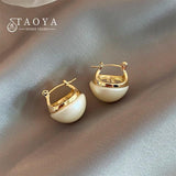 Semi Circular Pearl Pendant Ear Buckle Earrings