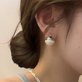 Semi Circular Pearl Pendant Ear Buckle Earrings
