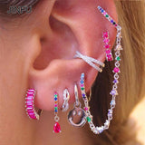 CZ Zircon Initial Chain Earrings Set