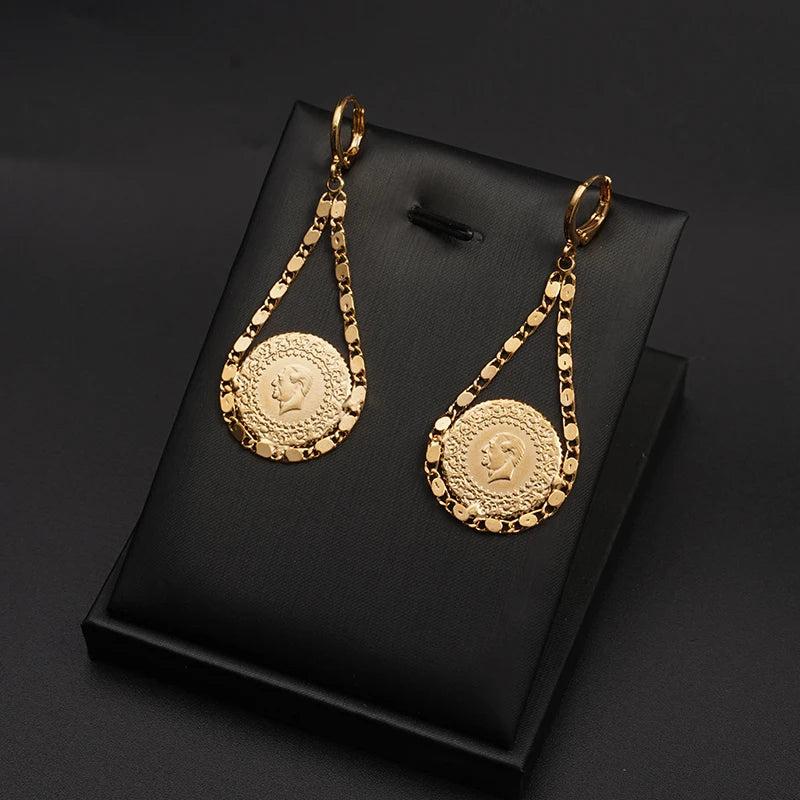 Arabia Coin Dangle Earrings Small Hoops Women Wedding Jewelry