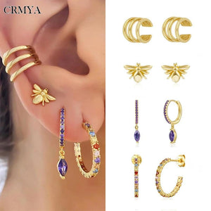 Silver Filled Hoop Drop Clip Earrings CZ Zircon Bee Stud Earrings