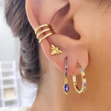 Silver Filled Hoop Drop Clip Earrings CZ Zircon Bee Stud Earrings
