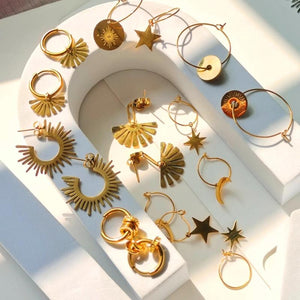 Geometric Circle Hoop Earrings Star Sun Moon Pendant Travel Jewelry