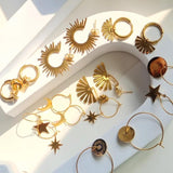 Geometric Circle Hoop Earrings Star Sun Moon Pendant Travel Jewelry