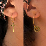 Geometric Circle Hoop Earrings Star Sun Moon Pendant Travel Jewelry