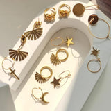 Geometric Circle Hoop Earrings Star Sun Moon Pendant Travel Jewelry