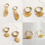 Geometric Circle Hoop Earrings Star Sun Moon Pendant Travel Jewelry