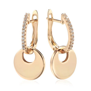 Round Coin Pendant Zircon Earrings 585 Jewelry for Women
