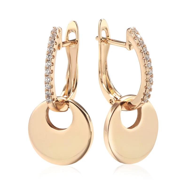 Round Coin Pendant Zircon Earrings 585 Jewelry for Women