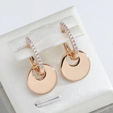 Round Coin Pendant Zircon Earrings 585 Jewelry for Women