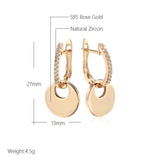 Round Coin Pendant Zircon Earrings 585 Jewelry for Women