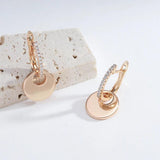 Round Coin Pendant Zircon Earrings 585 Jewelry for Women