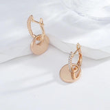 Round Coin Pendant Zircon Earrings 585 Jewelry for Women