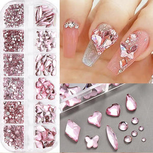 3D Pink Crystal Nail Rhinestones Irregular Heart Star Diamond Beads