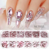 3D Pink Crystal Nail Rhinestones Irregular Heart Star Diamond Beads