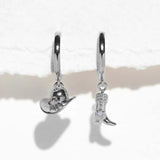 Silver Hat Boot Hoop Earrings Stainless Steel Piercing