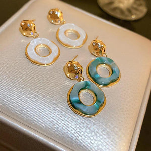 Green Copper 18K Plated Drop Earrings French Style