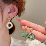 Green Copper 18K Plated Drop Earrings French Style