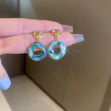 Green Copper 18K Plated Drop Earrings French Style