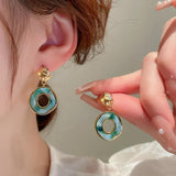 Green Copper 18K Plated Drop Earrings French Style