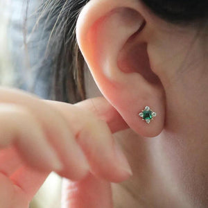 925 Sterling Silver Green Zircon Stud Earrings for Women