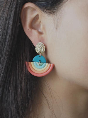 Boho Rainbow Pendant Orange Turquoise Earrings