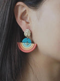 Boho Rainbow Pendant Orange Turquoise Earrings