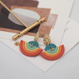 Boho Rainbow Pendant Orange Turquoise Earrings