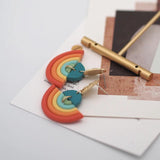 Boho Rainbow Pendant Orange Turquoise Earrings