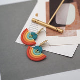 Boho Rainbow Pendant Orange Turquoise Earrings