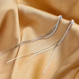 925 Silver Tassel Earrings Women's Zircon Long Earrings Wedding Jewelry
