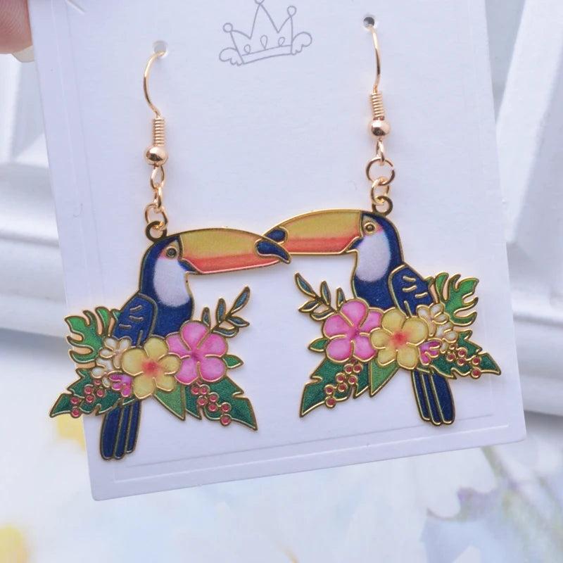 Brass Plated Animal Flower Bamboo Earrings for Girls