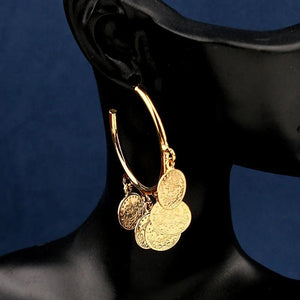 Coin Hoop Earring Plated Drop Earrings Arabic Ethnic Bridal Jewelry Bijoux
