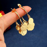 Coin Hoop Earring Plated Drop Earrings Arabic Ethnic Bridal Jewelry Bijoux
