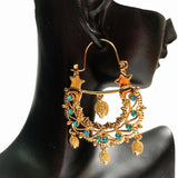 Arab Muslim Wedding Jewelry Plated Pendant Earrings Crystal Moon Shape