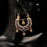 Arab Muslim Wedding Jewelry Plated Pendant Earrings Crystal Moon Shape