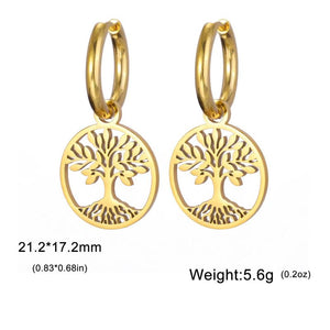Tree of Life Round Stud Earrings Accessory 18K Plated Jewelry