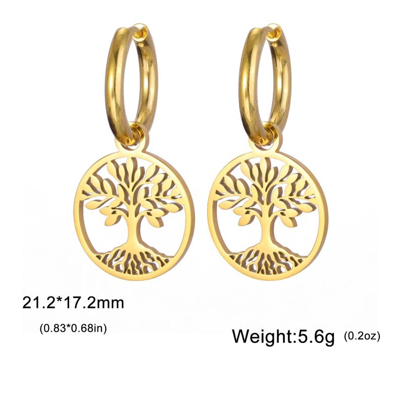 Tree of Life Round Stud Earrings Accessory 18K Plated Jewelry
