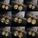 Tree of Life Round Stud Earrings Accessory 18K Plated Jewelry