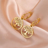 Tree of Life Round Stud Earrings Accessory 18K Plated Jewelry