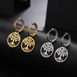 Tree of Life Round Stud Earrings Accessory 18K Plated Jewelry
