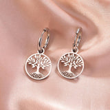 Tree of Life Round Stud Earrings Accessory 18K Plated Jewelry