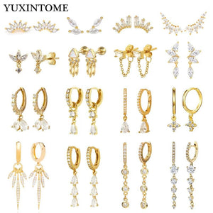 925 Silver Crystal Zircon Water Droplets Stud Huggie Earrings