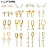 925 Silver Crystal Zircon Water Droplets Stud Huggie Earrings