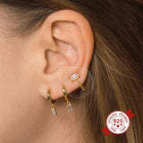925 Silver Crystal Zircon Water Droplets Stud Huggie Earrings