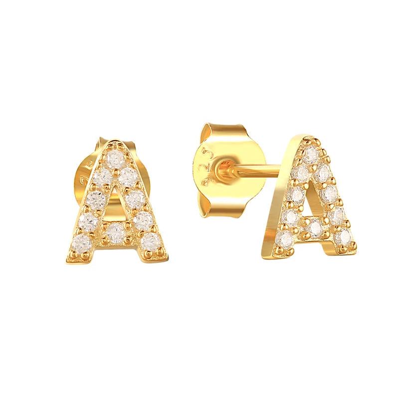 925 Sterling Silver Letter H Stud Earrings 18k Plated