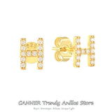 925 Sterling Silver Letter H Stud Earrings 18k Plated