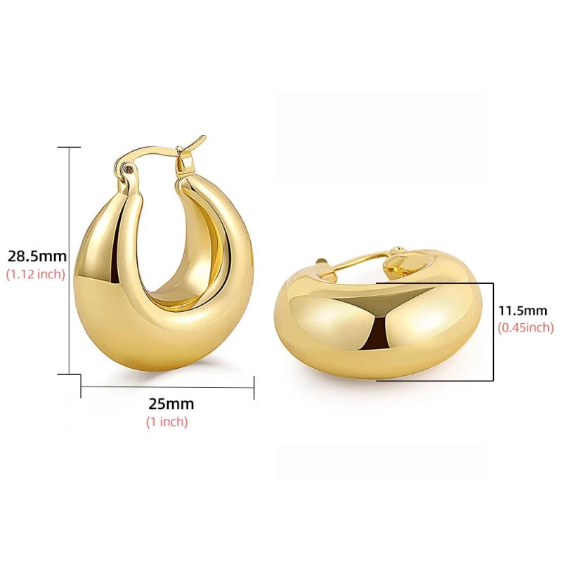 Chunky Hoop Earrings Lightweight Copper Metal Round Circle Thick Earring